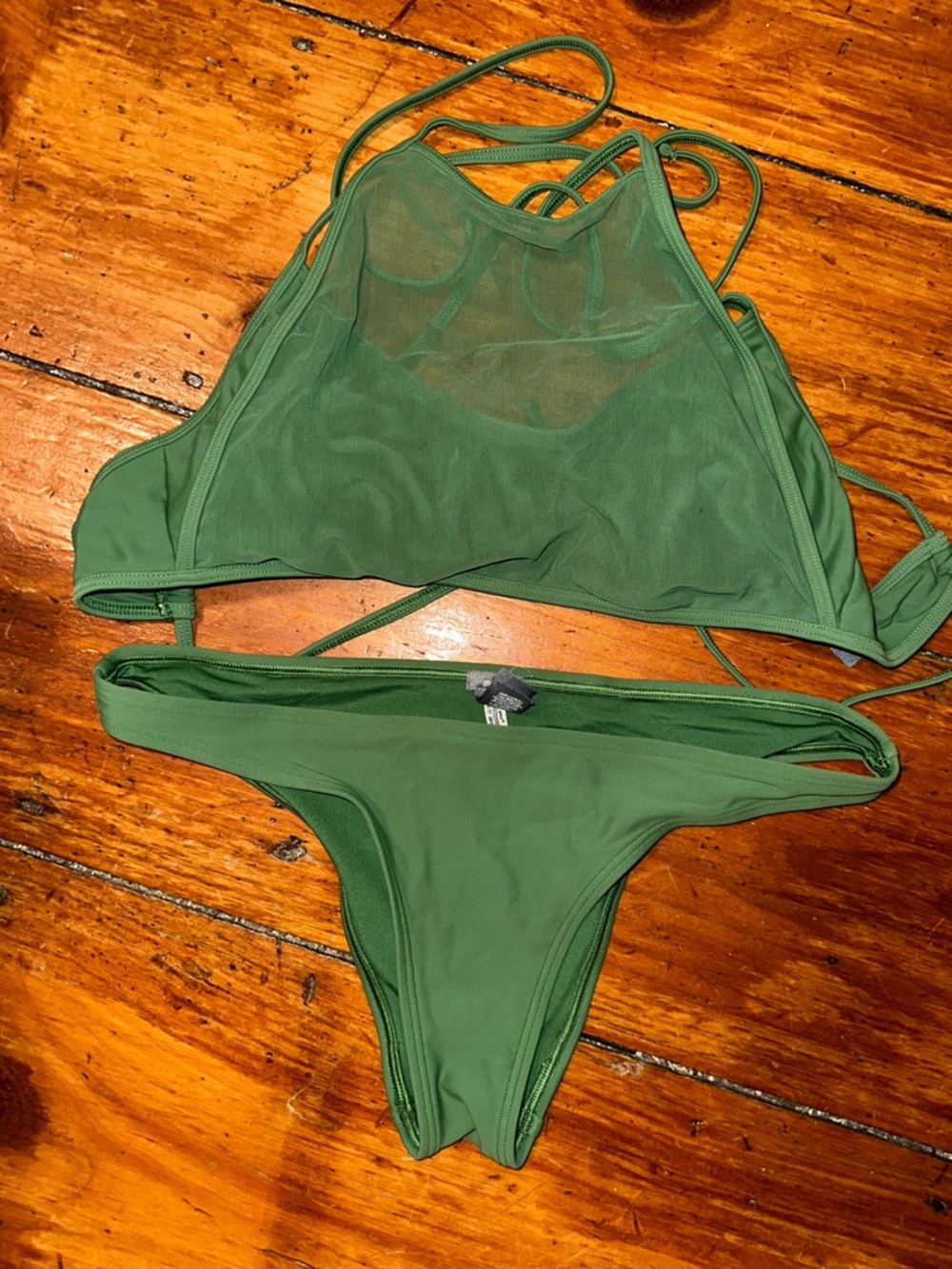 aerie Olive Green Mesh High-Neck Bikini Set